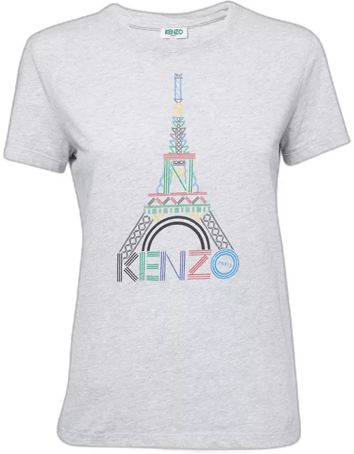 Kenzo Grey Cotton Paris Print T-Shirt