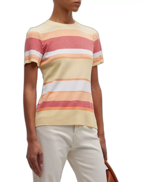 Striped Short-Sleeve Ribbed Tunic