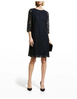 3/4-Sleeve Lined Flora Lace Dres