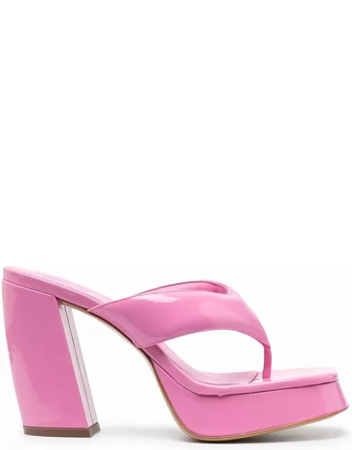 GIA BORGHINI Pink Glossy Finish Square Toe Sandals In Leather Woman