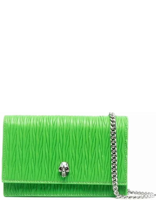 Green clutch with pleated print