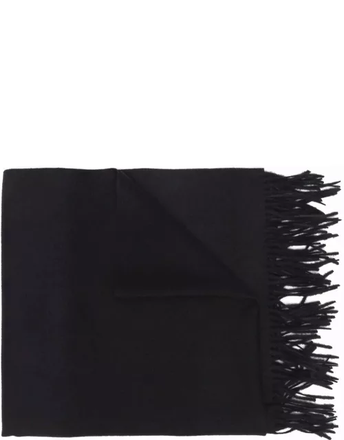 Black scarf with embroidered logo and fringe