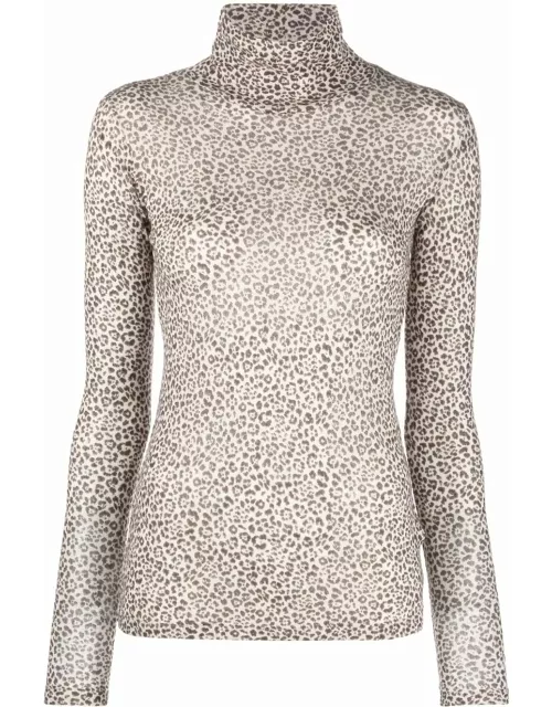 Leopard print turtleneck sweater