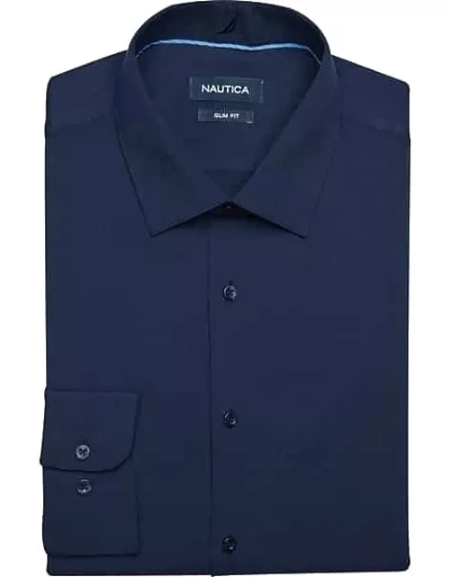 Nautica Men's Slim Fit Performance 4-Way Stretch Dress Shirt Navy Solid
