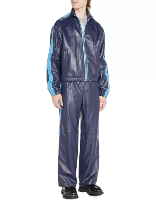 Men's Leather Side-Stripe Track Jacket