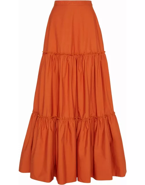 Amotea Charlotte Long Skirt In Orange Poplin