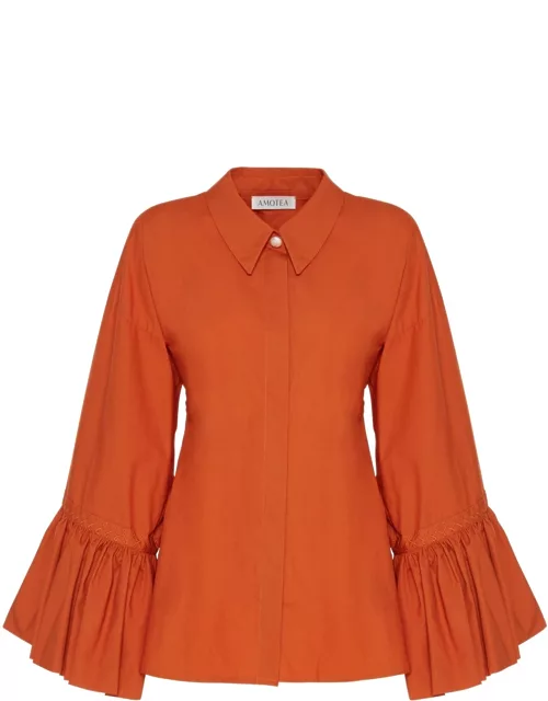 Amotea Claudia Shirt In Orange Poplin