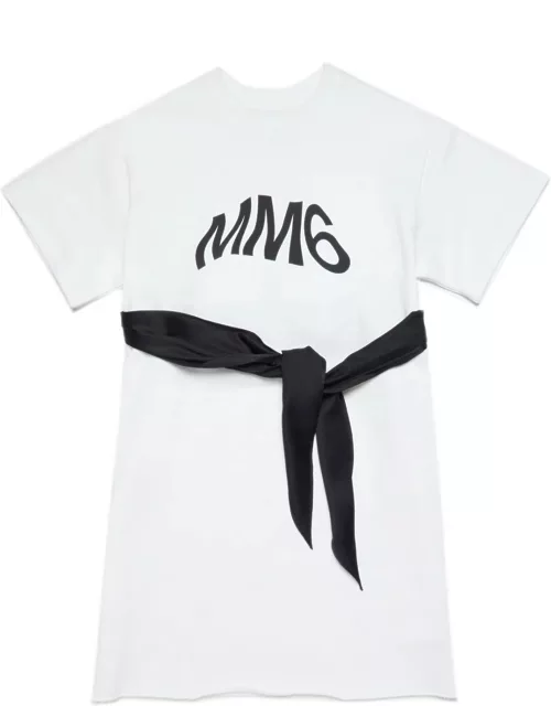 MM6 Maison Margiela Mm6d49u Dress Maison Margiela Black And White Cotton Dress With Mm6 Logo