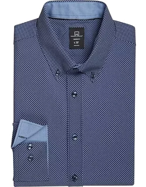 Collection by Michael Strahan Men's Michael Strahan Modern Fit Dot Performance 4-Way Stretch Dress Shirt Navy Fancy