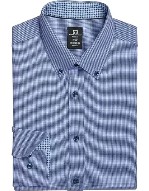 Collection by Michael Strahan Men's Michael Strahan Modern Fit Houndstooth Performance 4-Way Stretch Dress Shirt Blue/Gingha