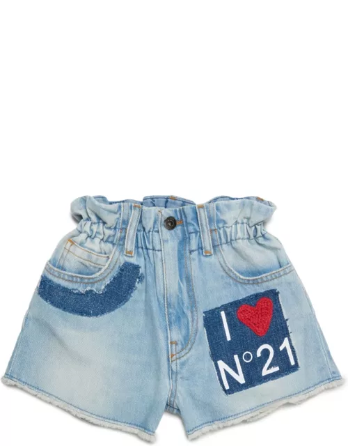 N.21 N21p165f Shorts N°21 Blue Denim Shorts With Patch And I Love N°21 Logo