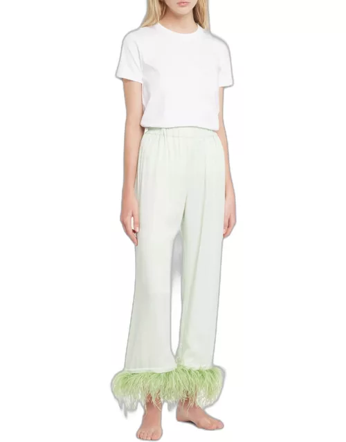Cropped Feather-Trim Party Pajama Pant
