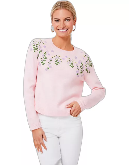 Pink Floral Embroidered Lilah Sweater