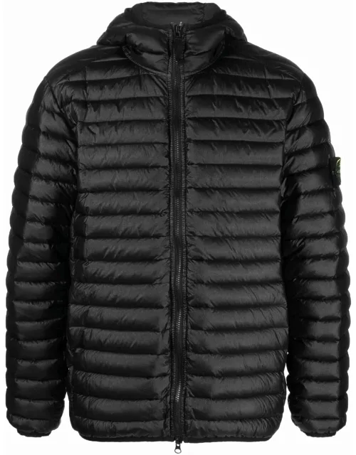 Black padded down jacket with compass application