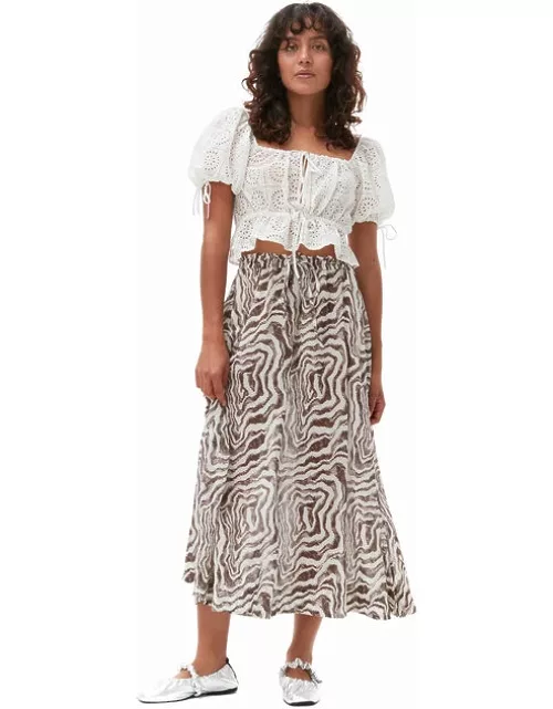 GANNI Printed Midi Skirt in White Women'