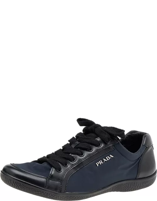 Prada Sport Navy Blue/Black Nylon And Leather Low Top Sneaker