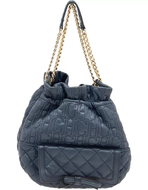 Carolina Herrera Blue Quilted Leather Bucket Bag