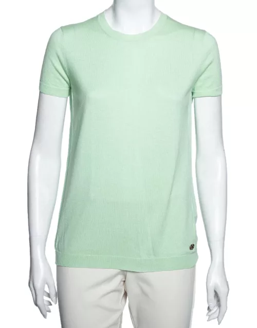 Roberto Cavalli Green Silk & Cashmere Paneled T-Shirt