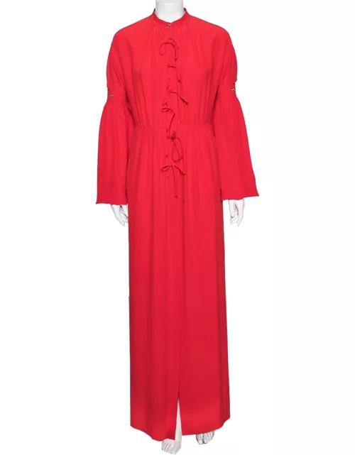 Burberry Red Silk Button Down Maxi Dress