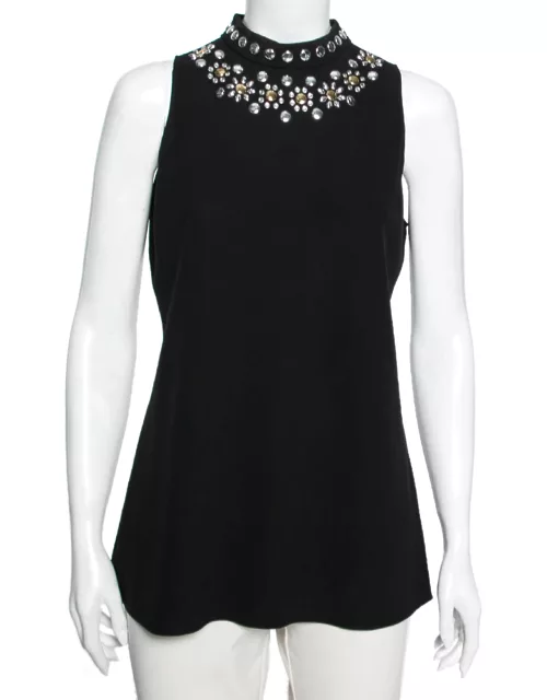 Moschino Cheap and Chic Black Crepe Studded Detail Sleeveless Top