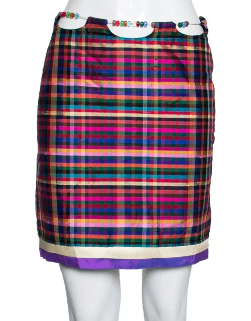 Moschino Cheap and Chic Multicolor Silk Beaded Waist Detail Mini Skirt