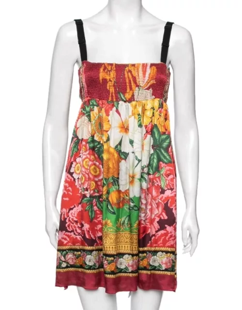 Dolce & Gabbana Multicolor Floral Printed Silk Sleeveless Mini Dress