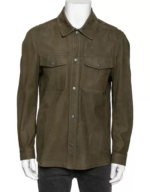 Tom Ford Olive Green Leather Button Front Jacket