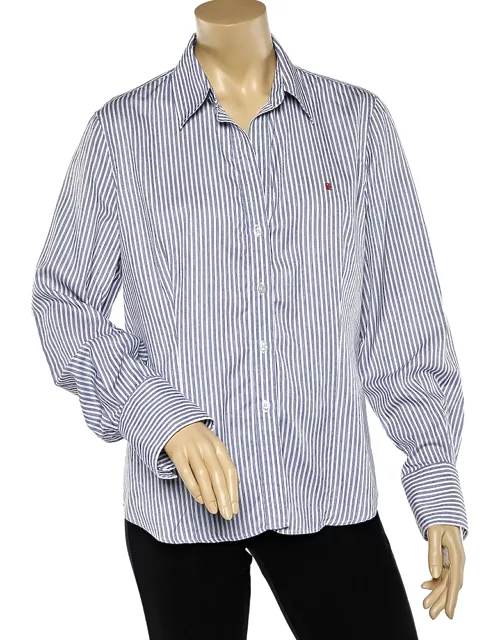 CH Carolina Herrera Blue Striped Cotton Button Front Shirt