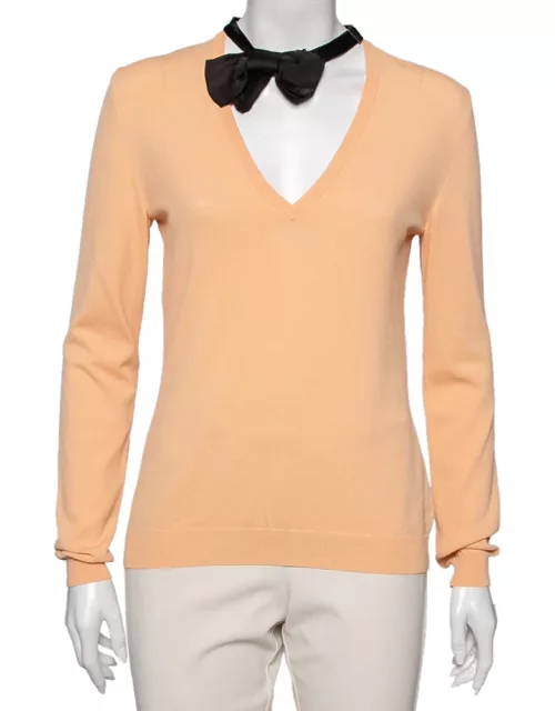 Moschino Cheap and Chic Orange Knit V Neck Long Sleeve Sweater