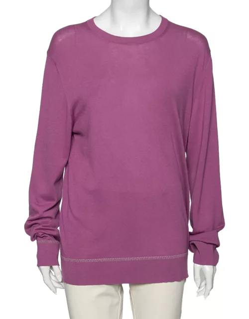 Versace Purple Knit Greca Detailed Long Sleeve Sweater