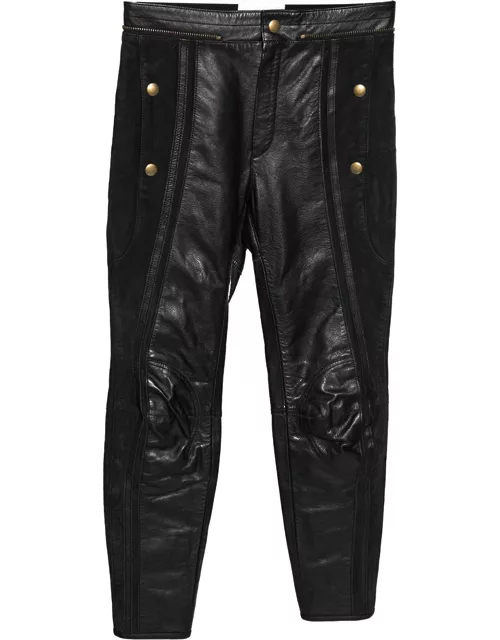 Chloé Black Leather & Nubuck Paneled Cropped Biker Pants