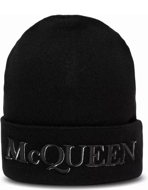 Alexander McQueen Black Wool And Cashmere Hat With Logo