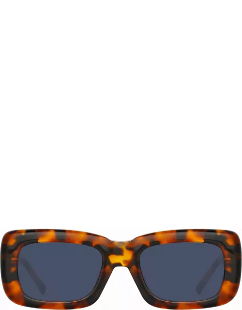 The Attico Marfa Rectangular Sunglasses in Tortoiseshell and Blue Lense