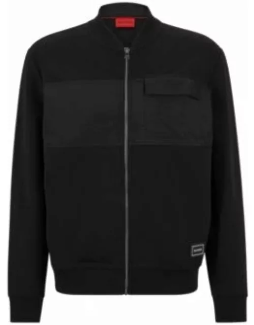 Cotton-blend bomber jacket with framed logo- Black Men's Tracksuit