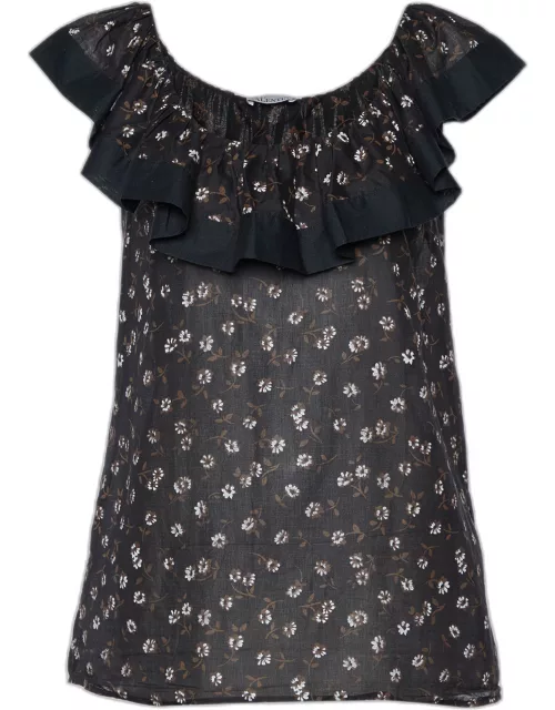 RED Valentino Black Floral Printed Cotton Sleeveless Top