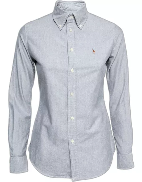 Ralph Lauren Grey Cotton Knit Oxford Button Down Shirt