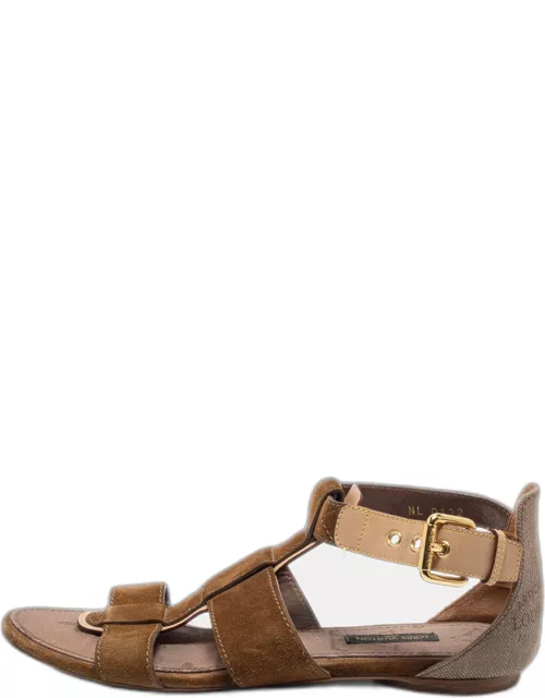 Louis Vuitton Brown Suede and Canvas Flat Sandal