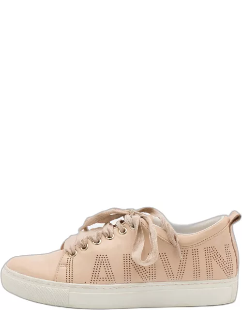 Lanvin Beige Leather Perforated Logo Low Top Sneaker