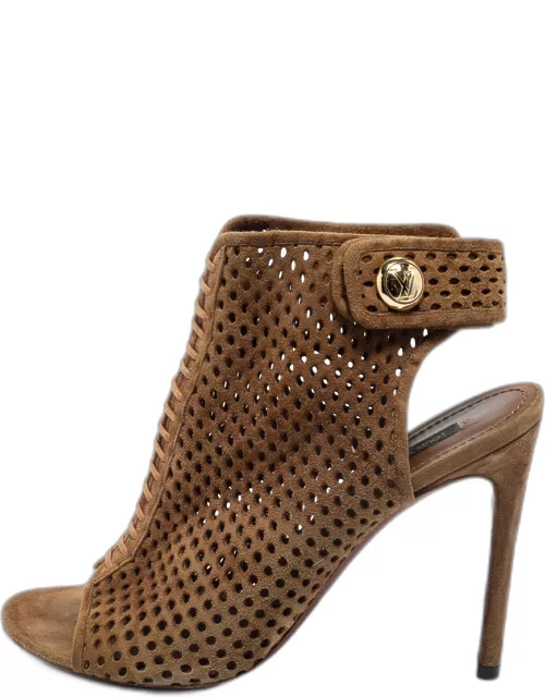 Louis Vuitton Brown Perforated Suede Open Toe Ankle Bootie