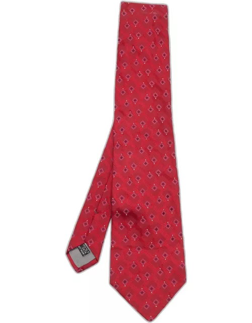 Dior Vintage Red Check Jacquard Silk Tie