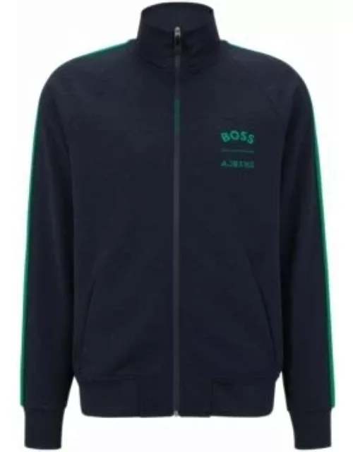 BOSS x AJBXNG relaxed-fit zip-up sweatshirt with all-over monograms- Dark Blue Men's Tracksuit