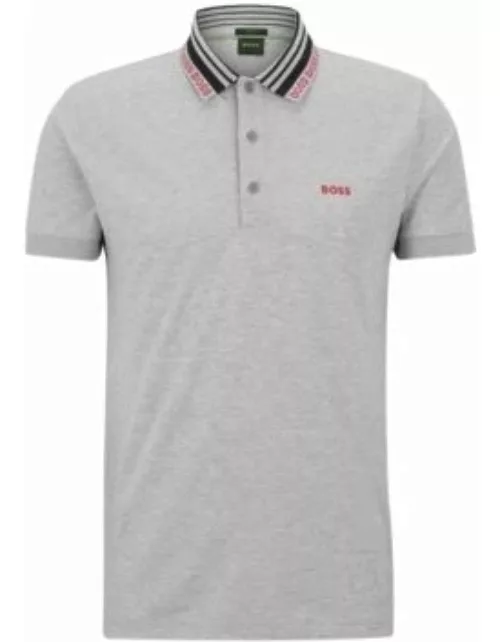 Cotton-blend slim-fit polo shirt with logo collar- Light Grey Men's Polo Shirt