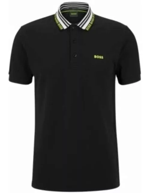 Cotton-blend slim-fit polo shirt with logo collar- Black Men's Polo Shirt