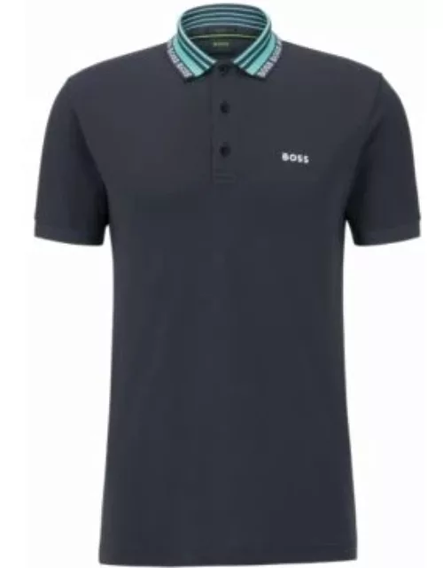Cotton-blend slim-fit polo shirt with logo collar- Dark Blue Men's Polo Shirt