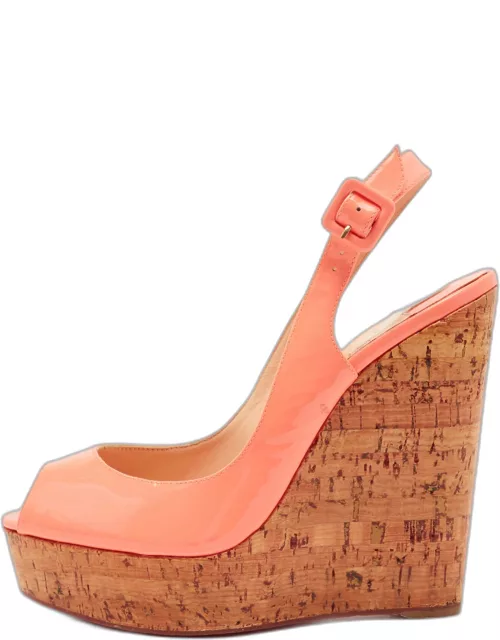 Christian Louboutin Peach Patent Leather Une Plume Wedge Sandal