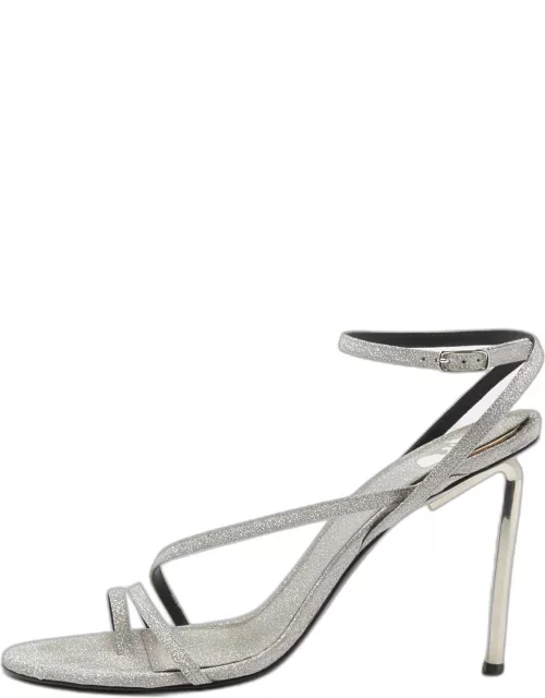 Off-White Metallic Grey Glitter Allen Ankle Strap Sandal
