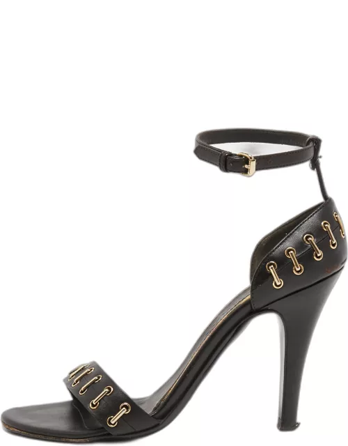 Burberry Dark Brown Leather Ankle Strap Sandal