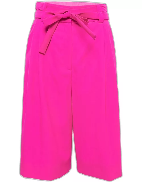 Valentino Neon Pink Wool Pleated Knee-Length Shorts