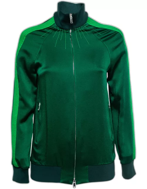 Valentino Green Crepe Pleated Stripe Detail Zip-Up Track Jacket