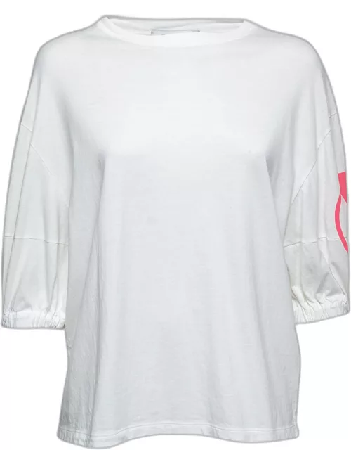 Valentino White Cotton V-Logo Printed Round Neck T-Shirt